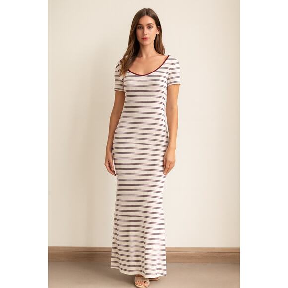 Go Couture Ribbed Stripe Maxi Dress Modal Blend Short Sleeve | XL - Picture 1 of 11